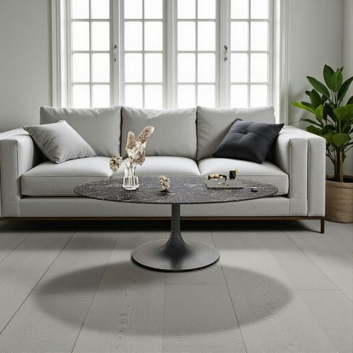 Table Basse Céramique Grise Marbrée Ovale, Pied Tulipe Ligurie