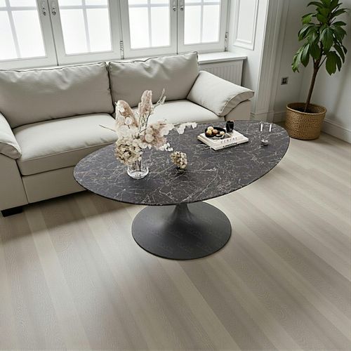 Table Basse Céramique Grise Marbrée, Pied Tulipe Ligurie