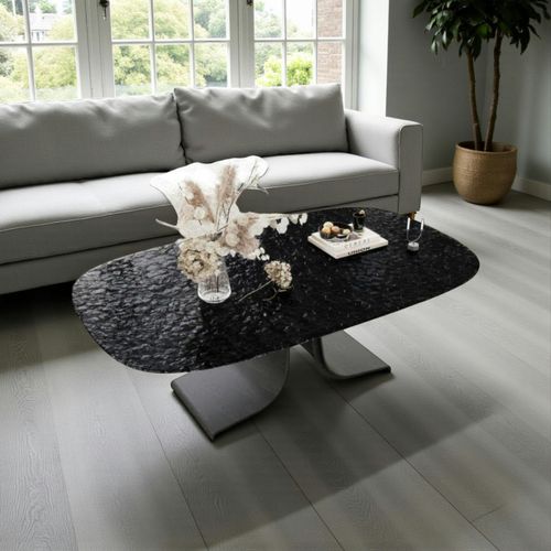 Table Basse Verre Ondulé Noir, Pied Ouvert Ligurie