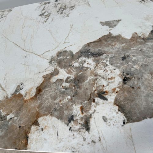 Table Céramique Marbrée Pied Ruban Bois Brun 260 Cm Alder