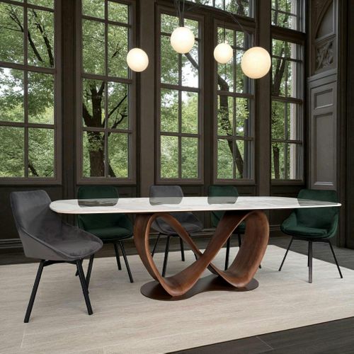 Table Céramique Marbrée Pied Ruban Bois Brun 260 Cm Alder