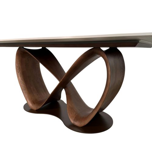 Table Céramique Marbrée Pied Ruban Bois Brun 260 Cm Alder