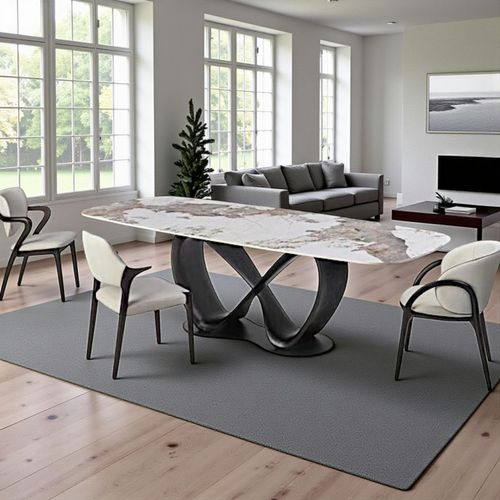 Table Céramique Marbrée Pied Ruban Bois Noir 260 Cm Alder