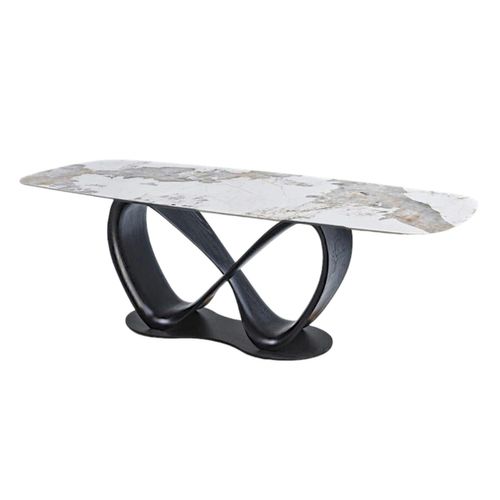 Table Céramique Marbrée Pied Ruban Bois Noir 260 Cm Alder