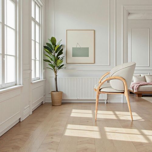 Chaise En Cuir Gris Clair Dos Rond Accoudoirs Bois Clair Alder