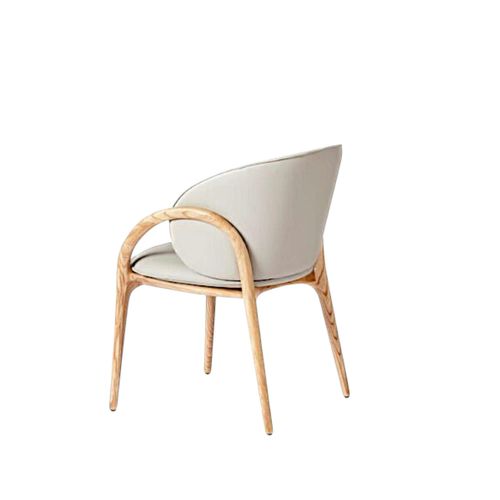 Chaise En Cuir Gris Clair Dos Rond Accoudoirs Bois Clair Alder