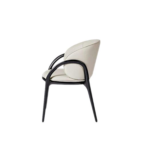 Chaise En Cuir Gris Clair Dos Rond Accoudoirs Bois Noir Alder