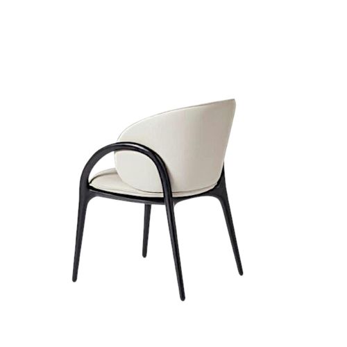 Chaise En Cuir Gris Clair Dos Rond Accoudoirs Bois Noir Alder