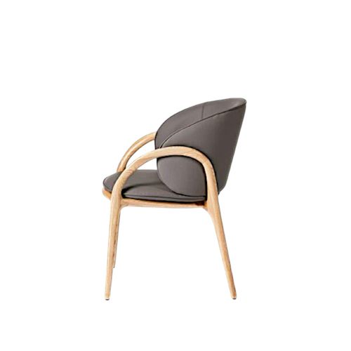 Chaise En Cuir Gris Foncé Dos Rond Accoudoirs Bois Clair Alder