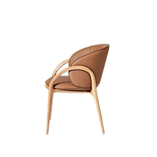 Chaise En Cuir Marron Dos Rond Accoudoirs Bois Clair Alder