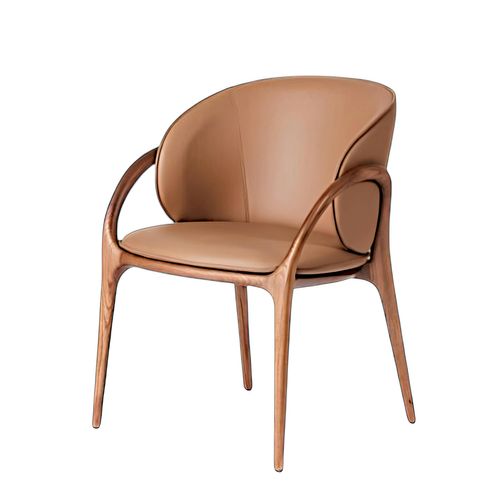 Chaise En Cuir Marron Dos Rond Accoudoirs Bois Brun Alder