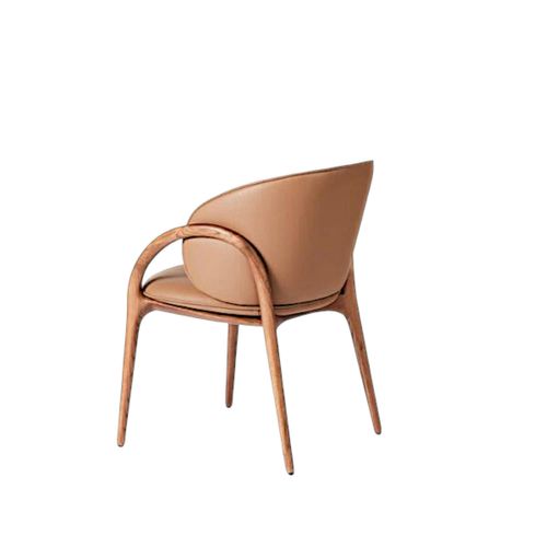 Chaise En Cuir Marron Dos Rond Accoudoirs Bois Brun Alder