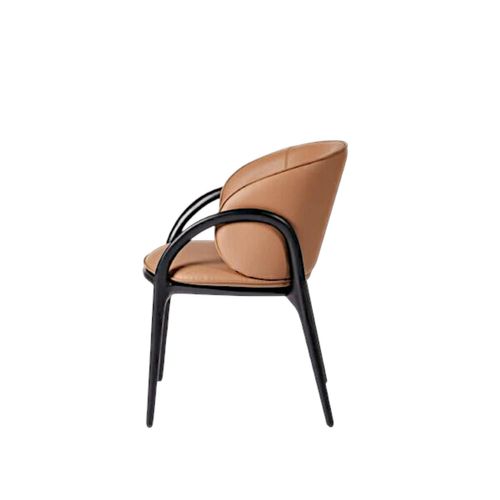 Chaise En Cuir Marron Dos Rond Accoudoirs Bois Noir Alder