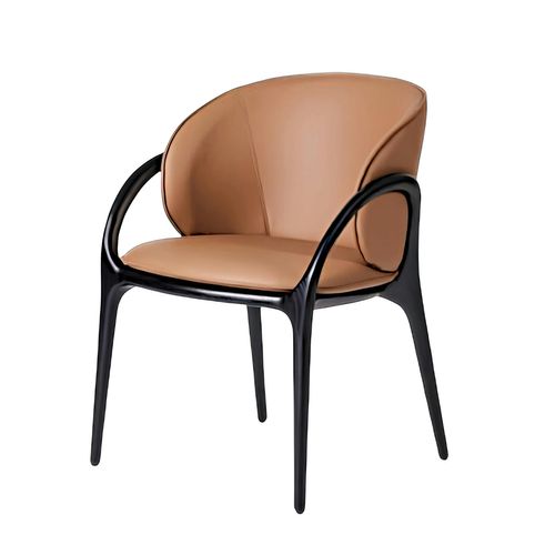 Chaise En Cuir Marron Dos Rond Accoudoirs Bois Noir Alder