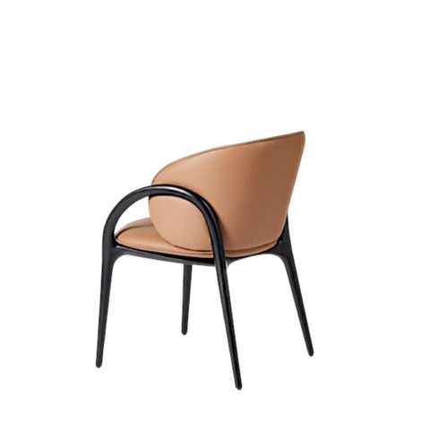 Chaise En Cuir Marron Dos Rond Accoudoirs Bois Noir Alder