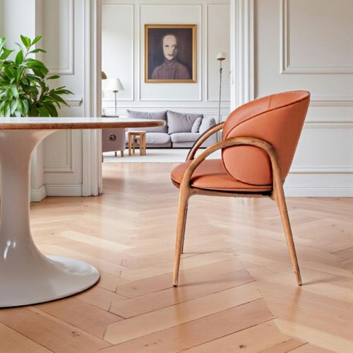 Chaise En Cuir Terracotta Dos Rond Accoudoirs Bois Brun Alder