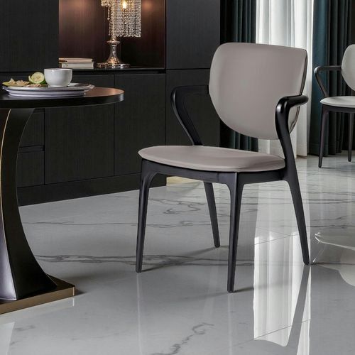 Chaise En Cuir Gris Foncé, Accoudoirs Bois Noir Alder