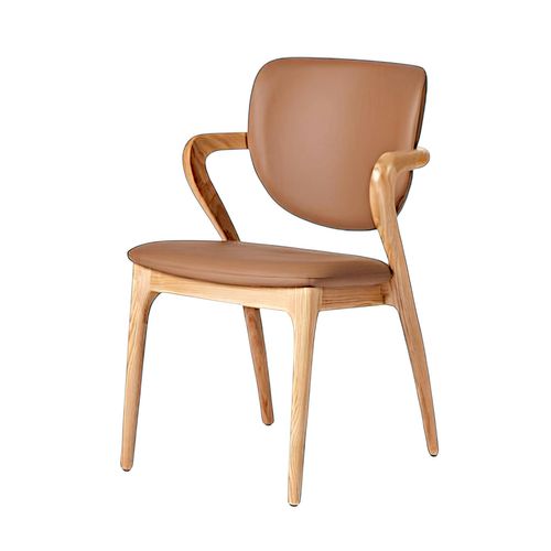 Chaise En Cuir Marron, Accoudoirs Bois Clair Alder