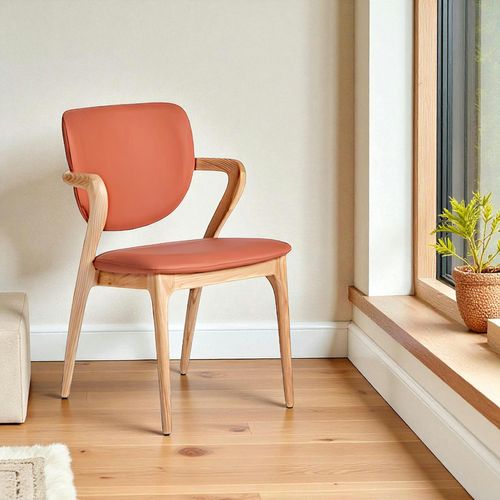 Chaise En Cuir Terracotta, Accoudoirs Bois Clair Alder