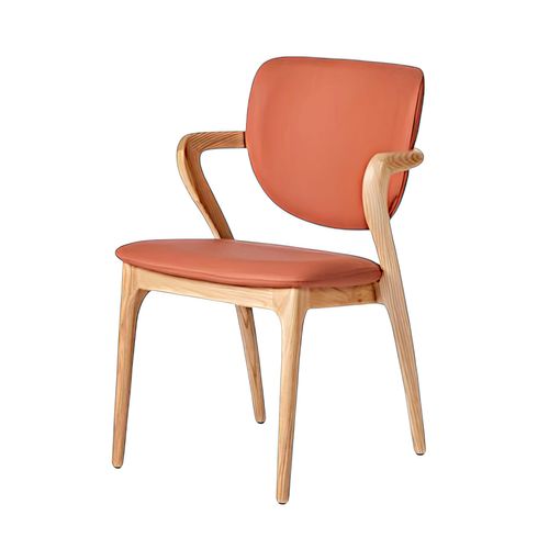 Chaise En Cuir Terracotta, Accoudoirs Bois Clair Alder