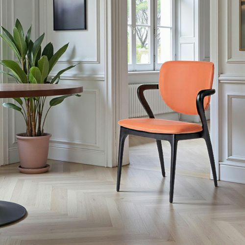 Chaise En Cuir Terracotta, Accoudoirs Bois Noir Alder