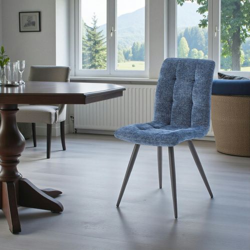 Chaise En Tissu Bleu Motif Damier (lot De 2) Lombardie