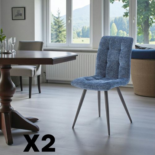 Chaise En Tissu Bleu Motif Damier (lot De 2) Lombardie