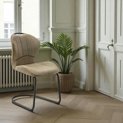 Chaise Pied Luge Bi-matière En Tissu Taupe (lot De 2) Ligurie