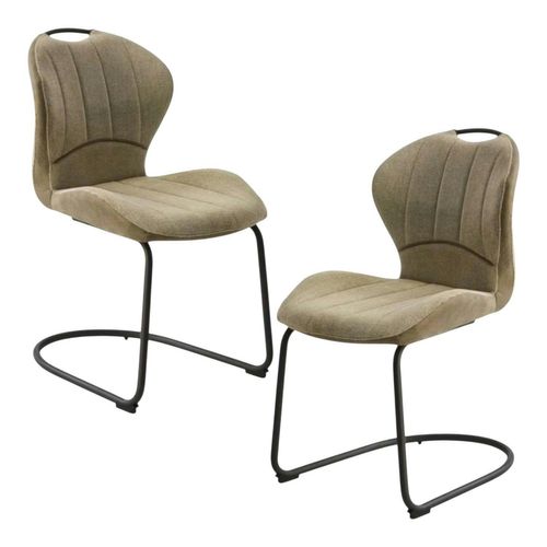 Chaise Pied Luge Bi-matière En Tissu Taupe (lot De 2) Ligurie