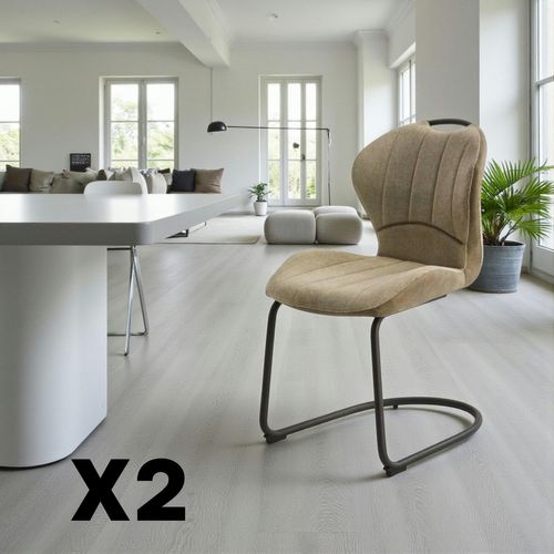 Chaise Pied Luge Bi-matière En Tissu Taupe (lot De 2) Ligurie