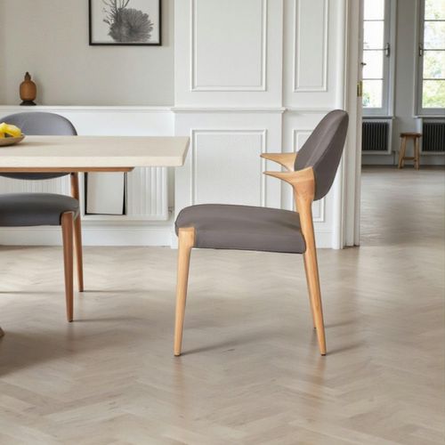 Chaise En Cuir Gris Foncé Design, Accoudoirs Bois Clair Alder