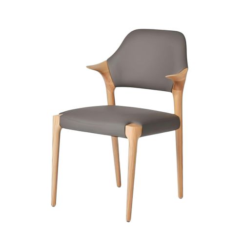 Chaise En Cuir Gris Foncé Design, Accoudoirs Bois Clair Alder