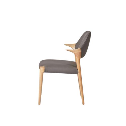 Chaise En Cuir Gris Foncé Design, Accoudoirs Bois Clair Alder