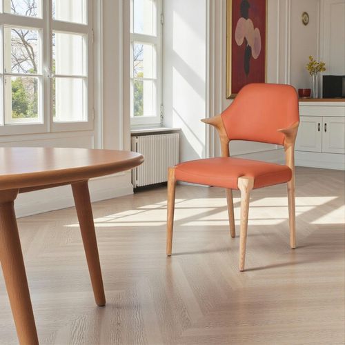 Chaise En Cuir Rouille Design, Accoudoirs Bois Clair Alder