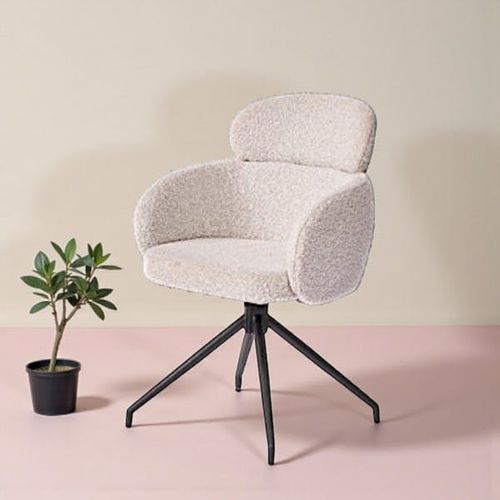 Fauteuil De Table Pivotant Beige Bouclette (lot De 2) Lombardie