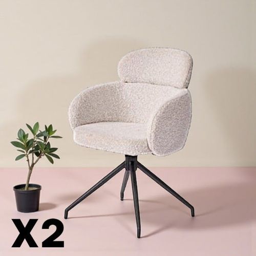 Fauteuil De Table Pivotant Beige Bouclette (lot De 2) Lombardie