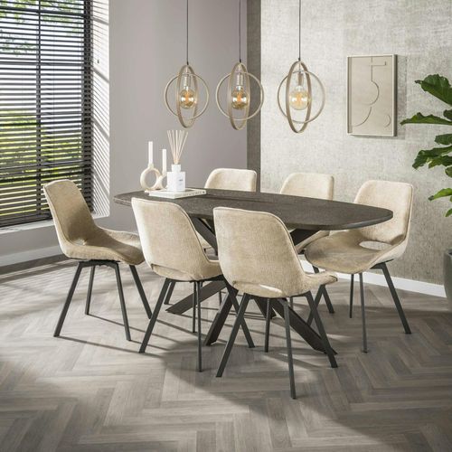 Suspension Îlot Beige Mat, 3 Anneaux Pivotants Métal Tribeca