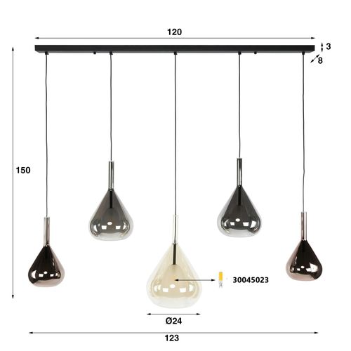 Suspension Design Verre 3 Couleurs, 5 Abat-jour Goutte Niagara