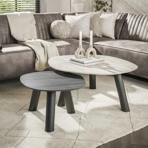 Tables Basses Design Céramique 3d Gris Clair et Foncé (x2) Galway