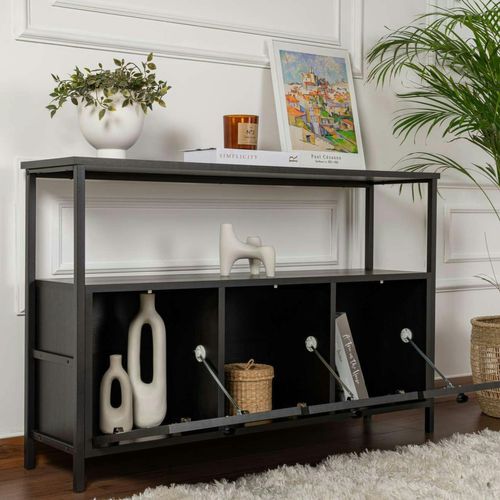 Console D'entrée Avec Rangement 3 Niches, Effet Bois Noir Jena
