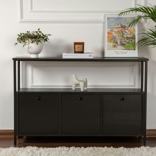 Console D'entrée Avec Rangement 3 Niches, Effet Bois Noir Jena