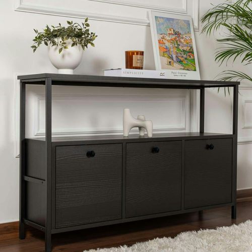 Console D'entrée Avec Rangement 3 Niches, Effet Bois Noir Jena