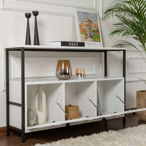 Console D'entrée Blanche Avec Rangement 3 Niches Jena