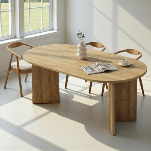 Table à Manger Ovale Effet Chêne Pieds En V 180 Cm Marfa