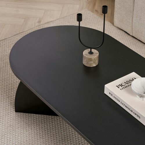 Table Basse Ovale Effet Bois Noir Pieds Courbes Marfa