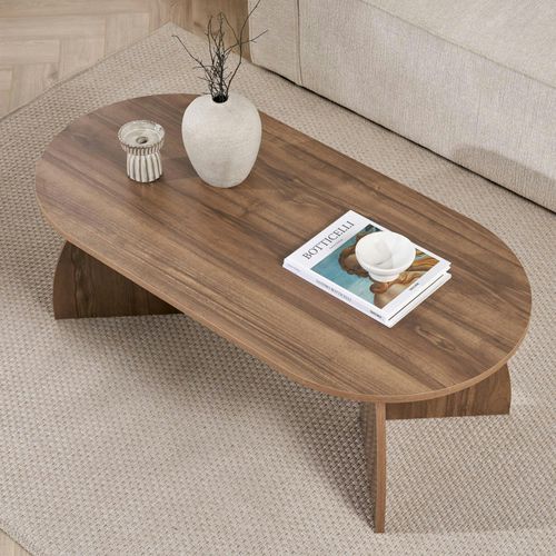 Table Basse Ovale Effet Bois De Noyer Pieds Courbes Marfa