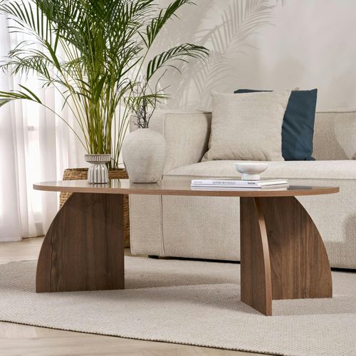 Table Basse Ovale Effet Bois De Noyer Pieds Courbes Marfa