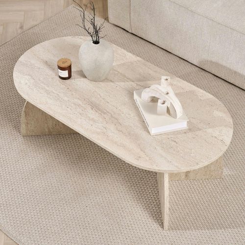 Table Basse Ovale Effet Travertin Pieds Courbes Marfa