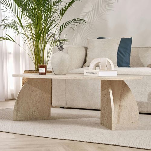 Table Basse Ovale Effet Travertin Pieds Courbes Marfa