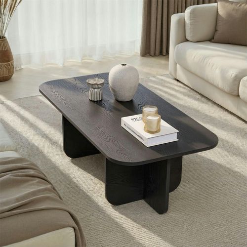 Table Basse Rectangulaire Effet Bois Noir Bords Ronds Marfa